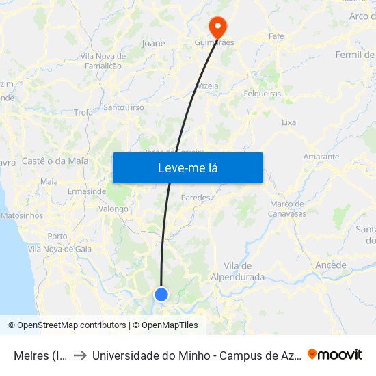 Melres Igreja to Universidade do Minho - Campus de Azurém / Guimarães map