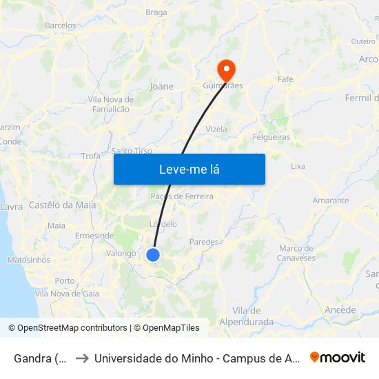 Gandra (Junta) to Universidade do Minho - Campus de Azurém / Guimarães map