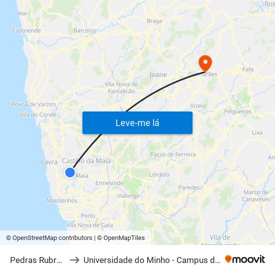 Pedras Rubras (Metro) to Universidade do Minho - Campus de Azurém / Guimarães map