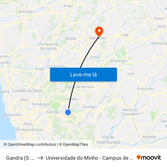 Gandra (S. Miguel) to Universidade do Minho - Campus de Azurém / Guimarães map