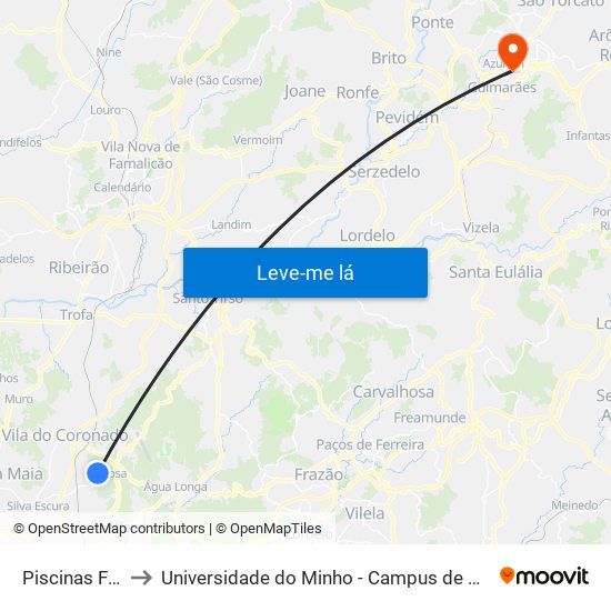 Piscinas Folgosa to Universidade do Minho - Campus de Azurém / Guimarães map