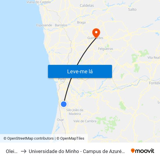 Oleiros to Universidade do Minho - Campus de Azurém / Guimarães map