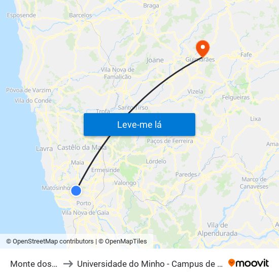 Monte dos Burgos to Universidade do Minho - Campus de Azurém / Guimarães map