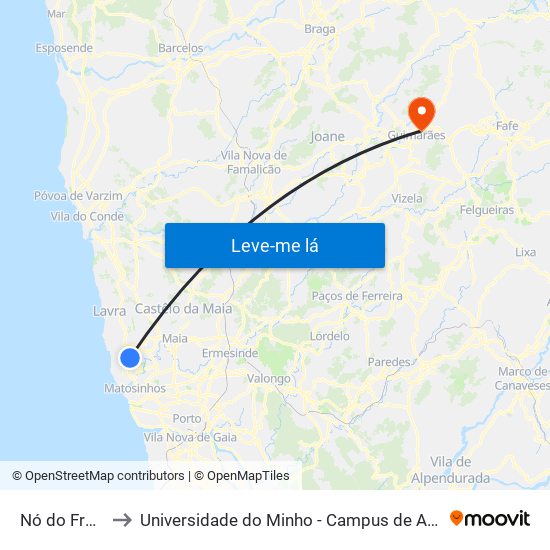 Nó do Freixieiro to Universidade do Minho - Campus de Azurém / Guimarães map