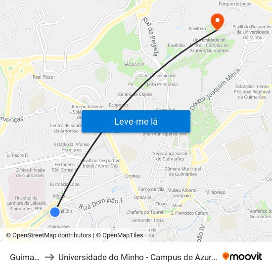 Guimarães to Universidade do Minho - Campus de Azurém / Guimarães map