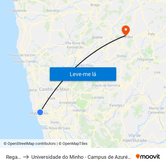 Regadio to Universidade do Minho - Campus de Azurém / Guimarães map