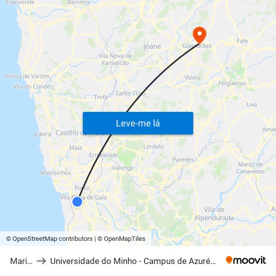 Mariani to Universidade do Minho - Campus de Azurém / Guimarães map