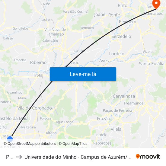 Psp to Universidade do Minho - Campus de Azurém / Guimarães map