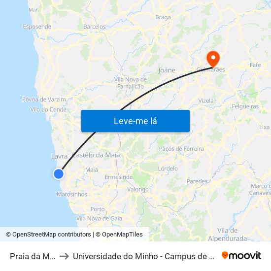 Praia da Memória to Universidade do Minho - Campus de Azurém / Guimarães map