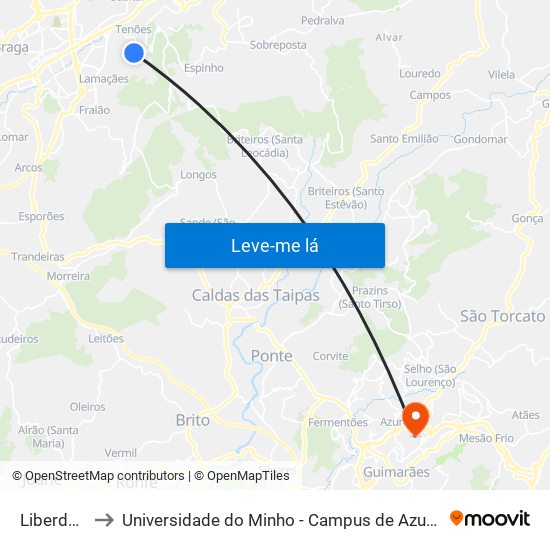 Liberdade Ii to Universidade do Minho - Campus de Azurém / Guimarães map