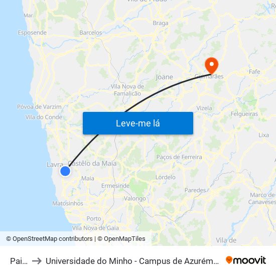 Paiço to Universidade do Minho - Campus de Azurém / Guimarães map
