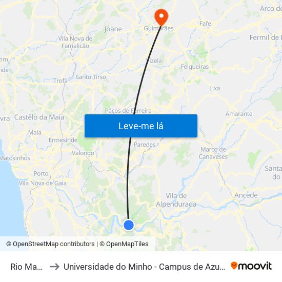 Rio Mau Foz to Universidade do Minho - Campus de Azurém / Guimarães map