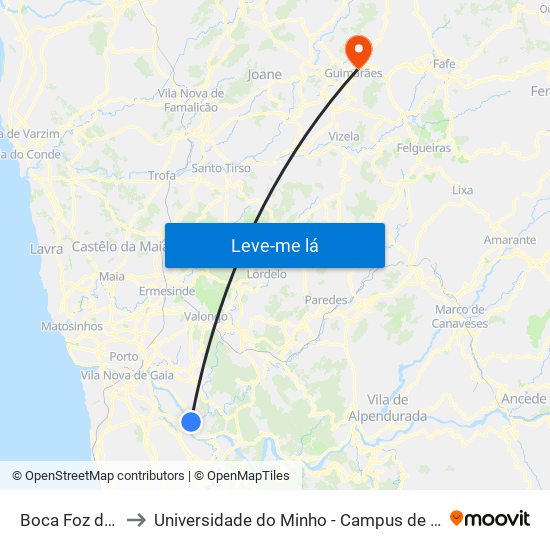 Boca Foz do Sousa to Universidade do Minho - Campus de Azurém / Guimarães map