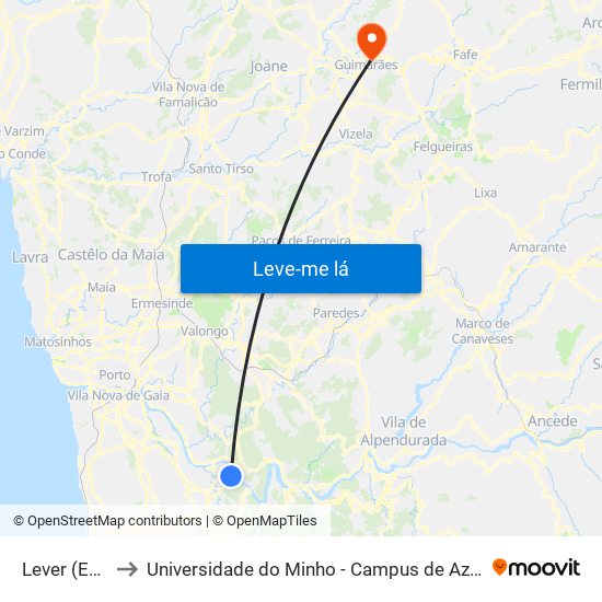 Lever (Escola) to Universidade do Minho - Campus de Azurém / Guimarães map