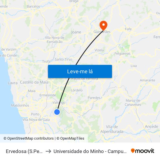 Ervedosa (S.Pedro da Cova) to Universidade do Minho - Campus de Azurém / Guimarães map