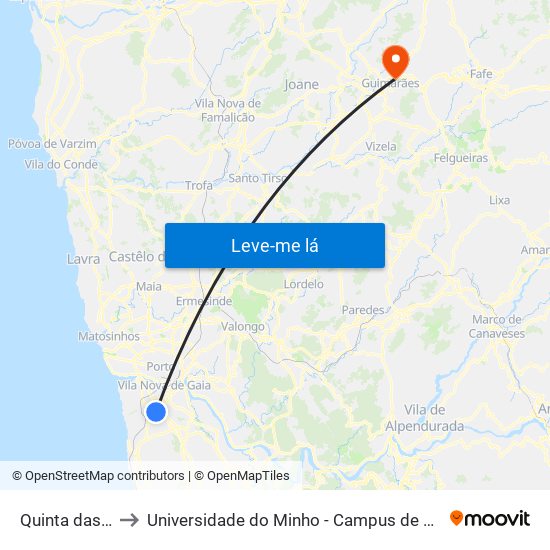 Quinta das Rosas to Universidade do Minho - Campus de Azurém / Guimarães map