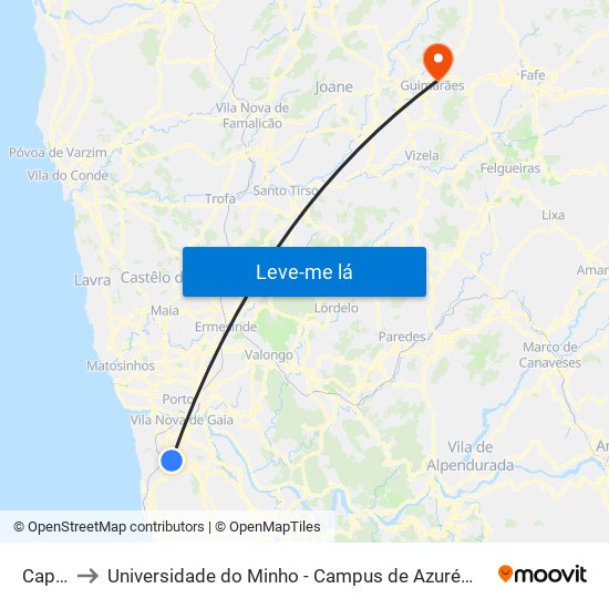 Capela to Universidade do Minho - Campus de Azurém / Guimarães map
