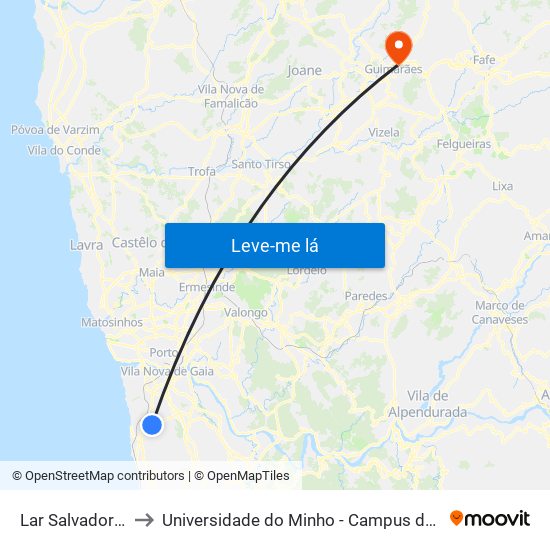 Lar Salvador Brandão to Universidade do Minho - Campus de Azurém / Guimarães map