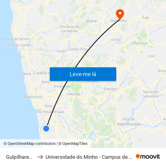 Gulpilhares - Viúva to Universidade do Minho - Campus de Azurém / Guimarães map