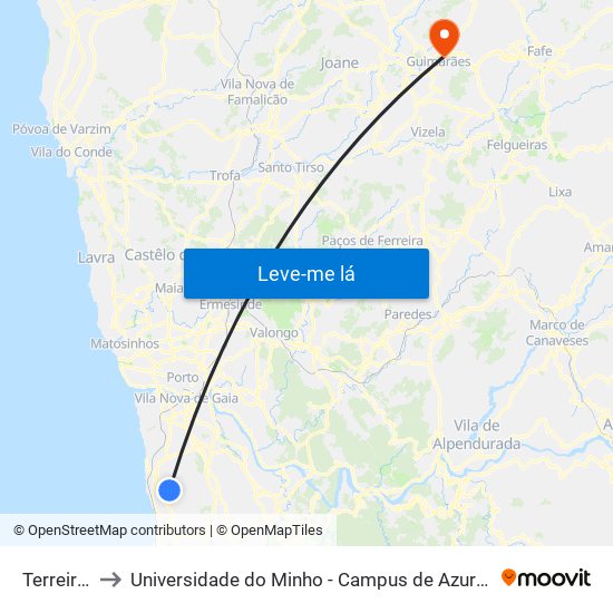 Terreirinho to Universidade do Minho - Campus de Azurém / Guimarães map