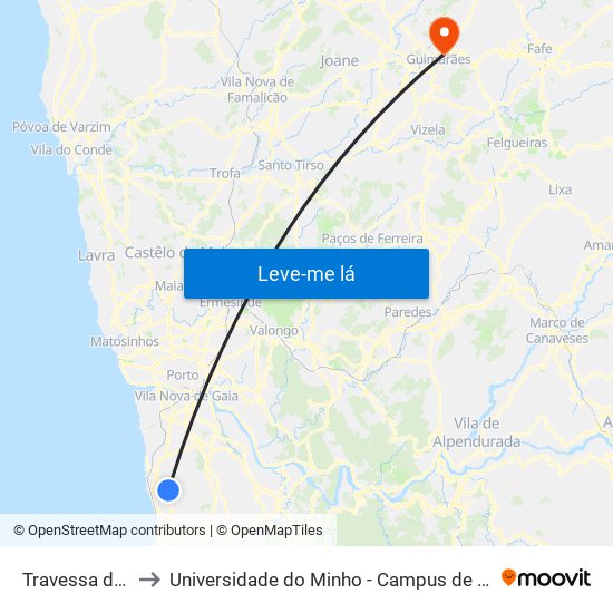 Travessa do Corvo to Universidade do Minho - Campus de Azurém / Guimarães map