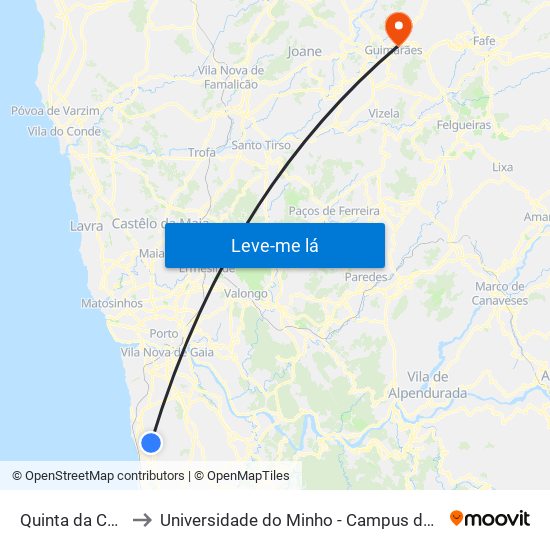 Quinta da Camarinha to Universidade do Minho - Campus de Azurém / Guimarães map