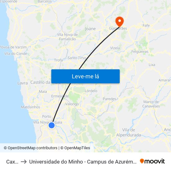 Caxito to Universidade do Minho - Campus de Azurém / Guimarães map