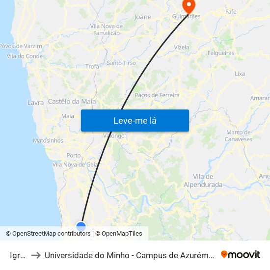 Igreja to Universidade do Minho - Campus de Azurém / Guimarães map