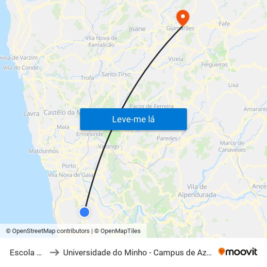 Escola Couto to Universidade do Minho - Campus de Azurém / Guimarães map