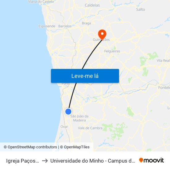 Igreja Paços Brandão to Universidade do Minho - Campus de Azurém / Guimarães map