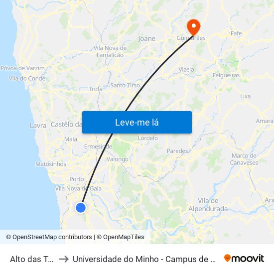 Alto das Torres 1 to Universidade do Minho - Campus de Azurém / Guimarães map