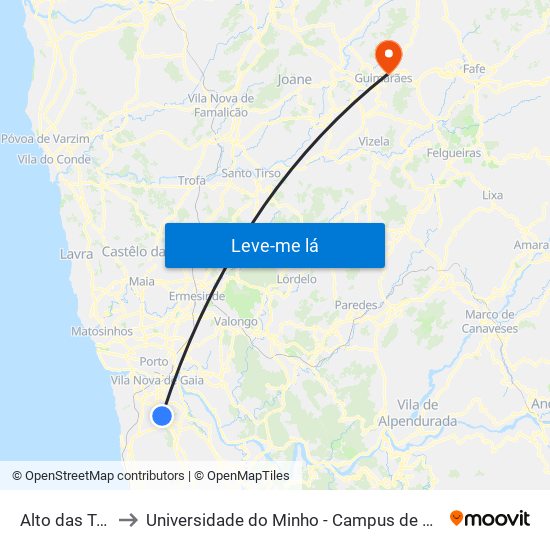 Alto das Torres 2 to Universidade do Minho - Campus de Azurém / Guimarães map