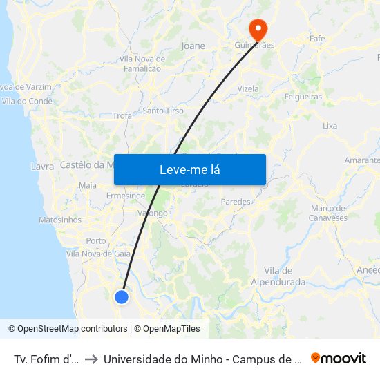 Tv. Fofim d'Aquém to Universidade do Minho - Campus de Azurém / Guimarães map