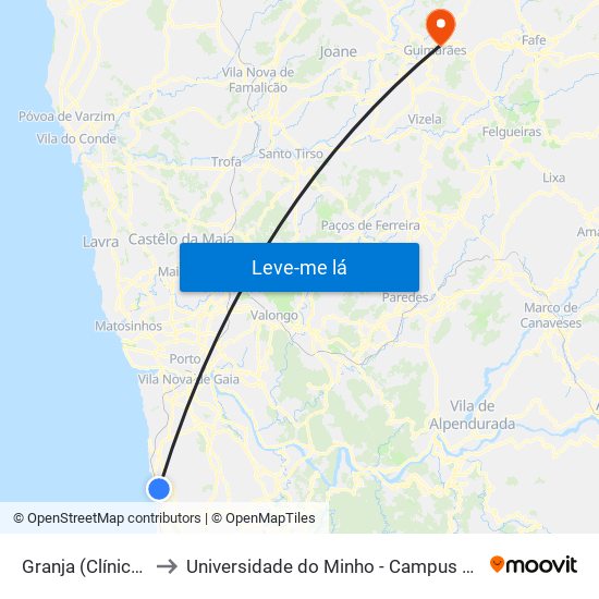Granja (Clínica Dentária) to Universidade do Minho - Campus de Azurém / Guimarães map