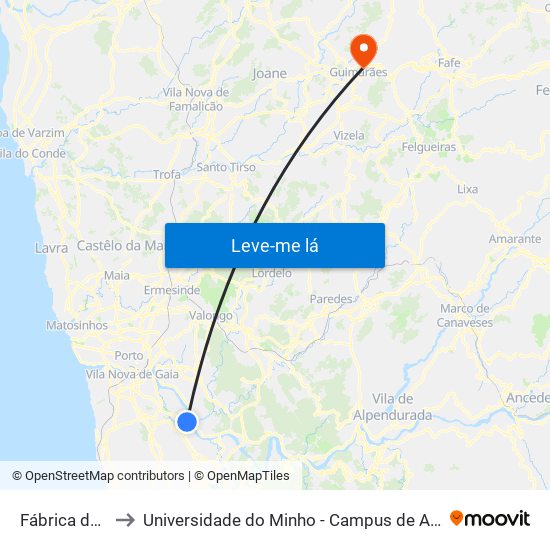Fábrica do Vidro to Universidade do Minho - Campus de Azurém / Guimarães map