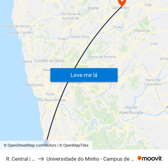 R. Central to Universidade do Minho - Campus de Azurém / Guimarães map