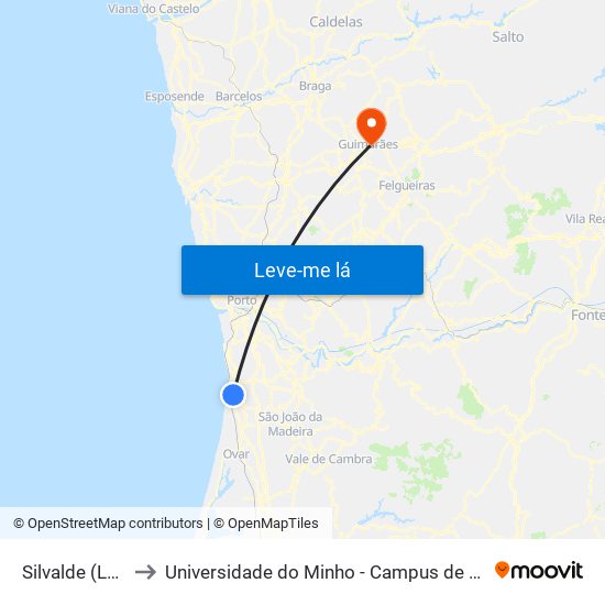 Silvalde (Loureiro) to Universidade do Minho - Campus de Azurém / Guimarães map