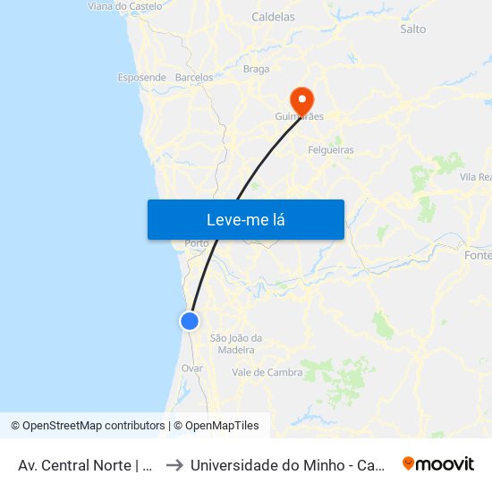 Av. Central Norte to Universidade do Minho - Campus de Azurém / Guimarães map