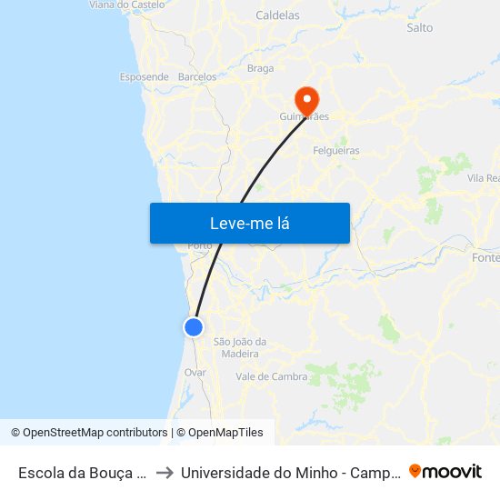 Escola da Bouça to Universidade do Minho - Campus de Azurém / Guimarães map