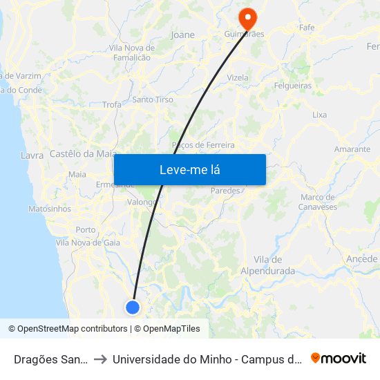 Dragões Sandinenses to Universidade do Minho - Campus de Azurém / Guimarães map