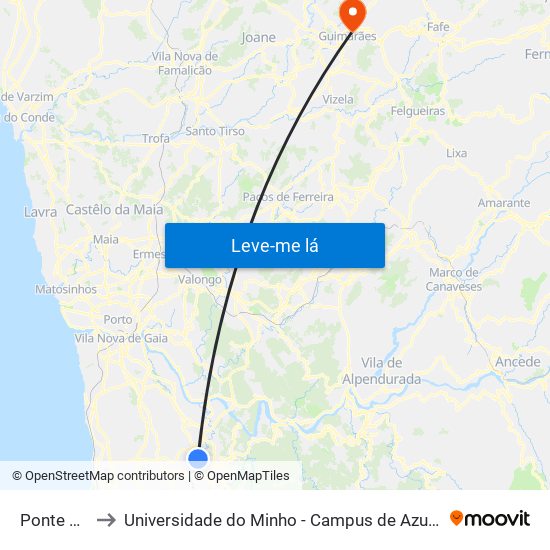 Ponte de Sá to Universidade do Minho - Campus de Azurém / Guimarães map