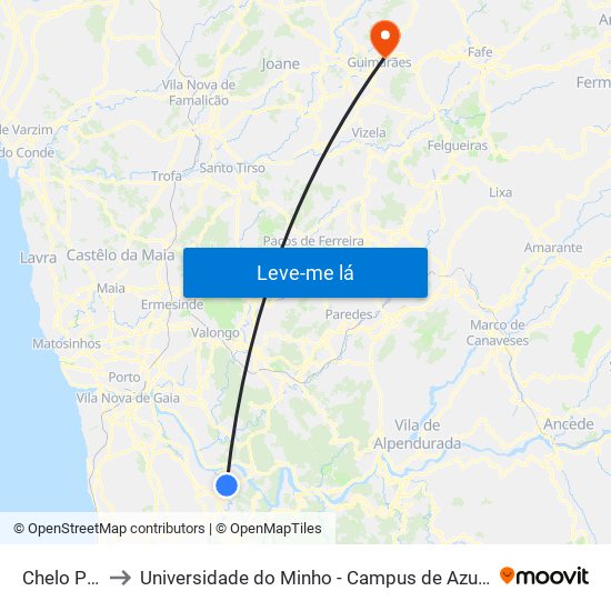 Chelo Póvoa (Lever) to Universidade do Minho - Campus de Azurém / Guimarães map