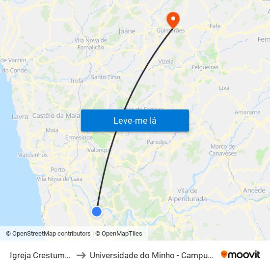 Igreja Crestuma - Crestuma to Universidade do Minho - Campus de Azurém / Guimarães map