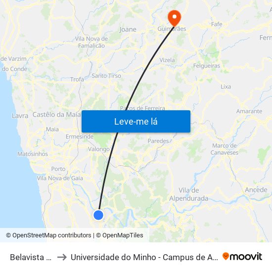 Belavista - Fioso to Universidade do Minho - Campus de Azurém / Guimarães map