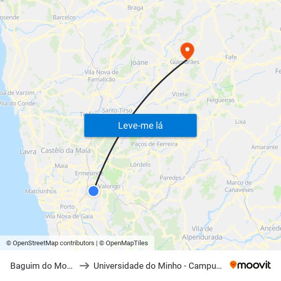 Baguim do Monte (Igreja) 1 to Universidade do Minho - Campus de Azurém / Guimarães map