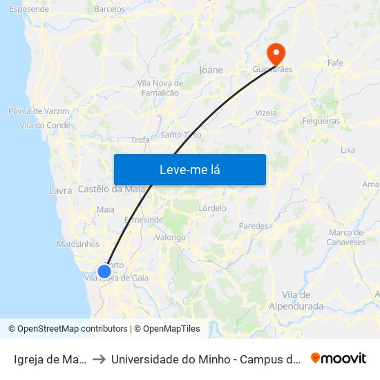 Igreja de Massarelos to Universidade do Minho - Campus de Azurém / Guimarães map