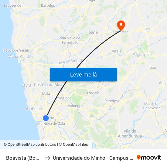 Boavista (Bom Sucesso) to Universidade do Minho - Campus de Azurém / Guimarães map