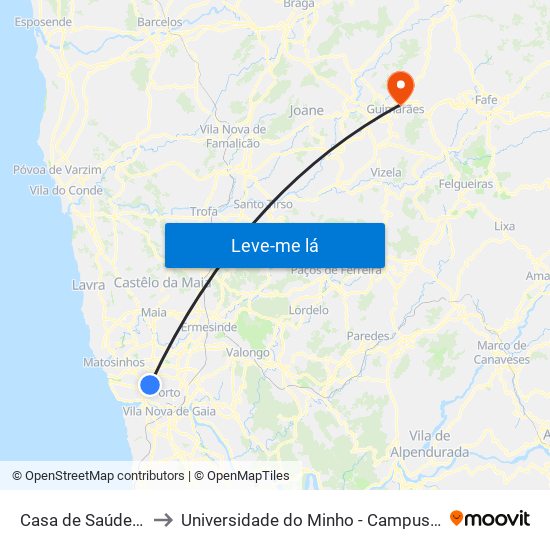 Casa de Saúde da Boavista to Universidade do Minho - Campus de Azurém / Guimarães map