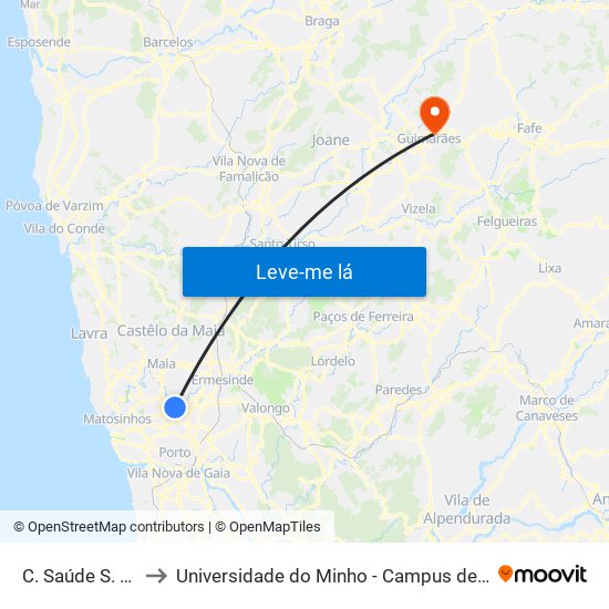 C. Saúde S. Mamede to Universidade do Minho - Campus de Azurém / Guimarães map