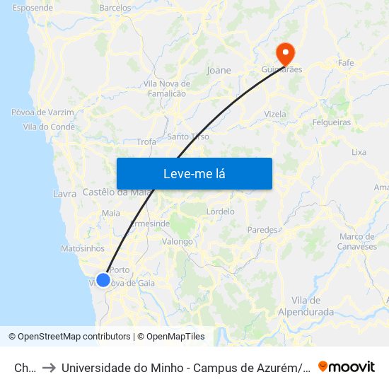 Chãs to Universidade do Minho - Campus de Azurém / Guimarães map